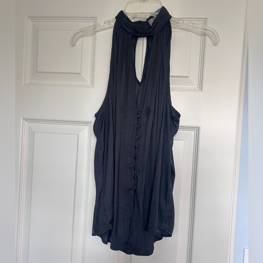 Anthropologie Sleeveless Black Halter Tie Front Blouse